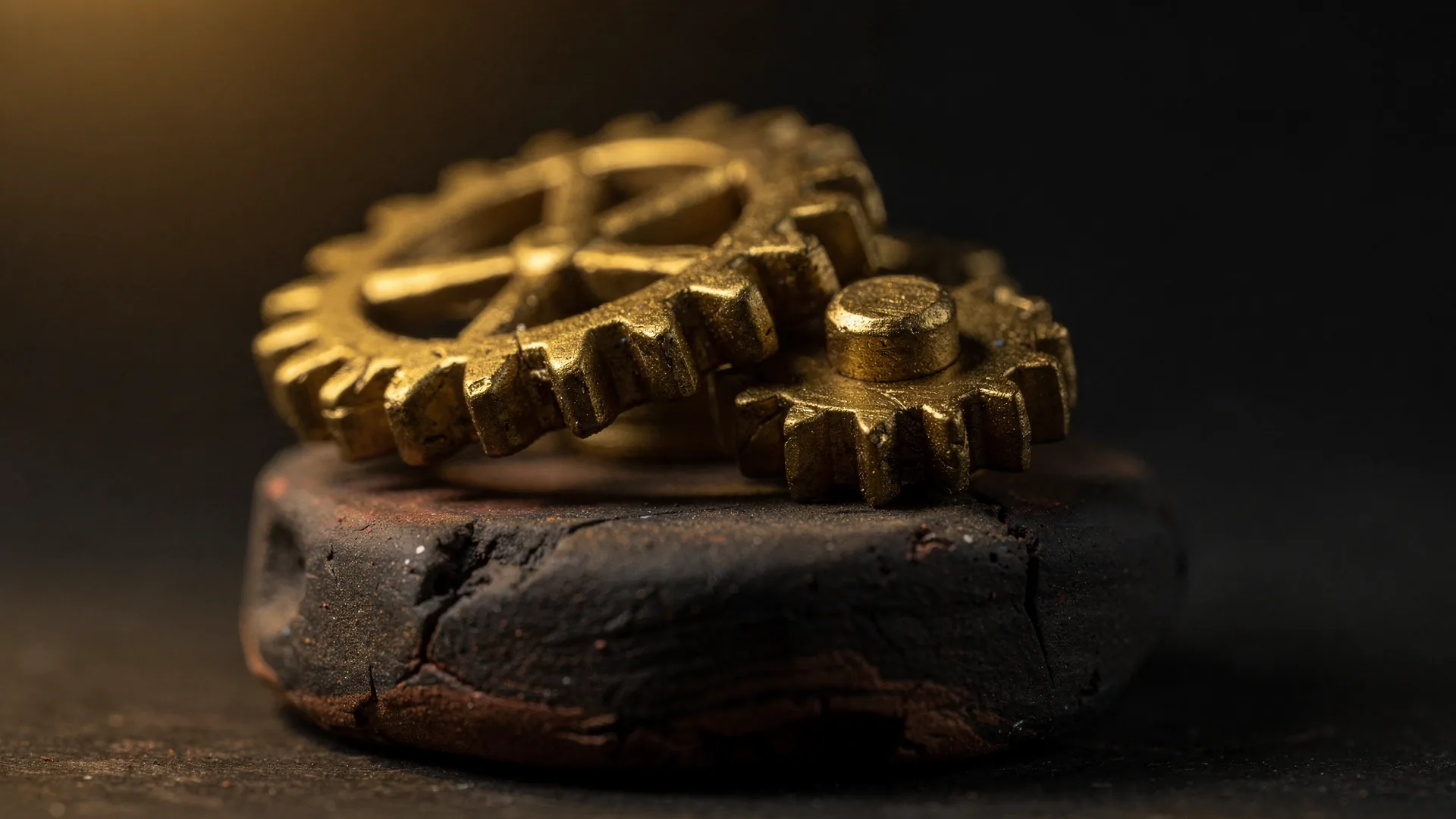 Innovation emblem: meshed golden cogs