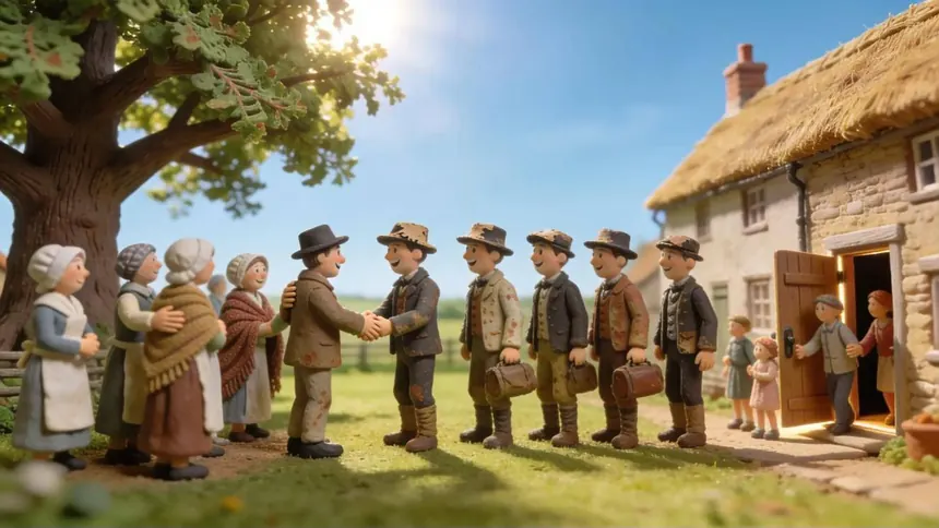 The Tolpuddle Martyrs welcomed home by their village on a sunny day